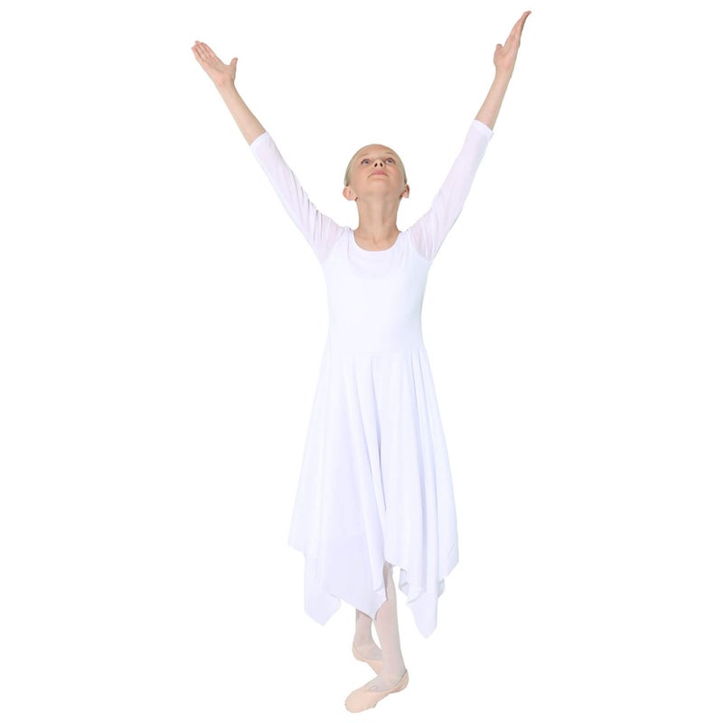 Danzcue Girls Celebration of Spirit Long Sleeve Dance Dress, White, L-XL - Image 3